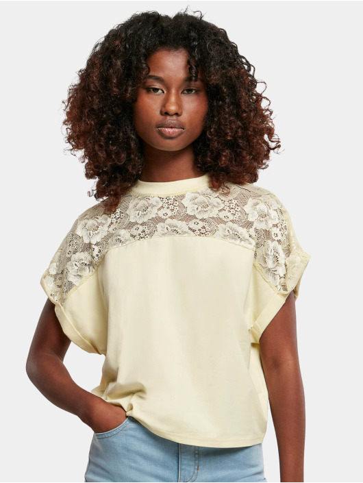 Urban Classics Damen T-Shirt Ladies Short Oversized Lace in gelb