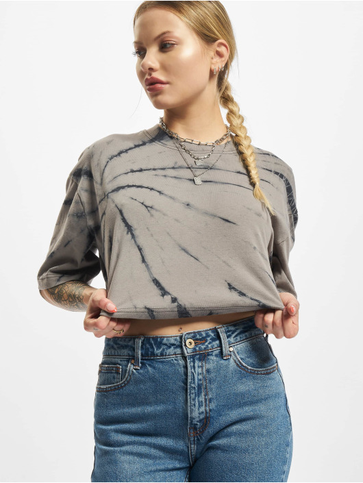 Urban Classics T-Shirt Ladies Oversized Cropped Tie Dye grau