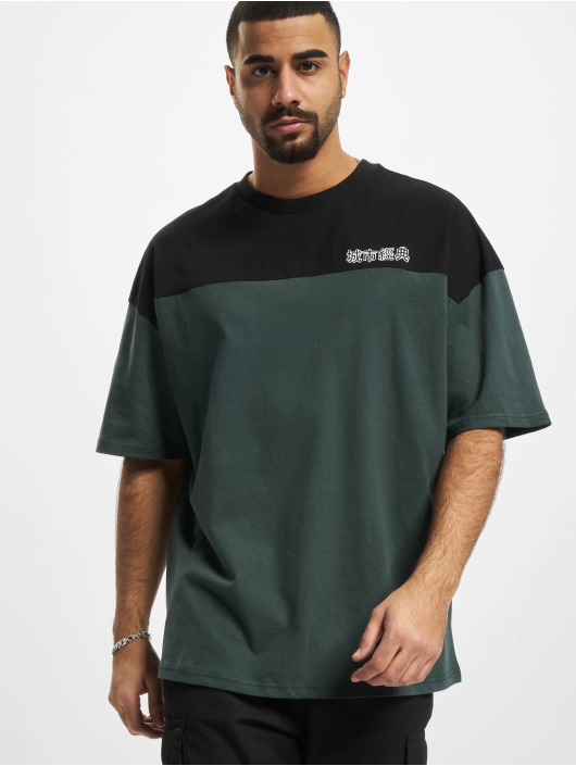 Urban Classics T-Shirt Oversized Color Block Logo green