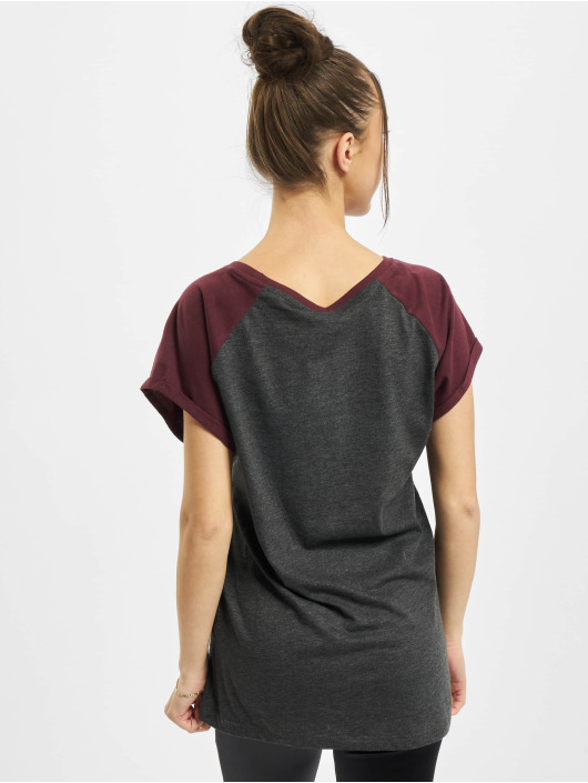 Urban Classics T-Shirt Ladies Contrast Raglan gris