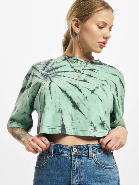 Urban Classics T-Shirt Ladies Oversized Cropped Tie Dye grün