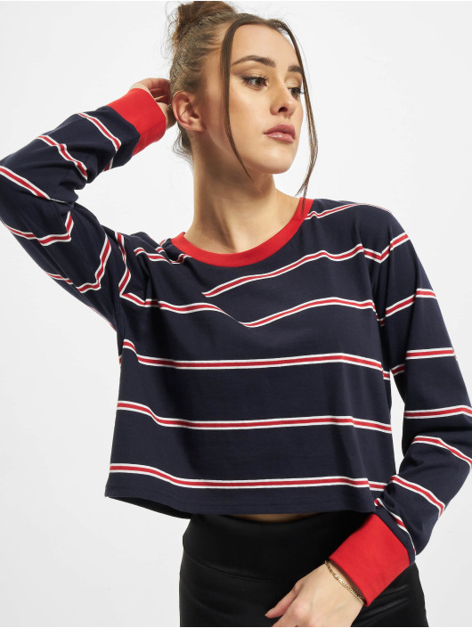 Urban Classics T-Shirt manches longues Ladies Short Yarn Dyed Skate Stripe LS bleu