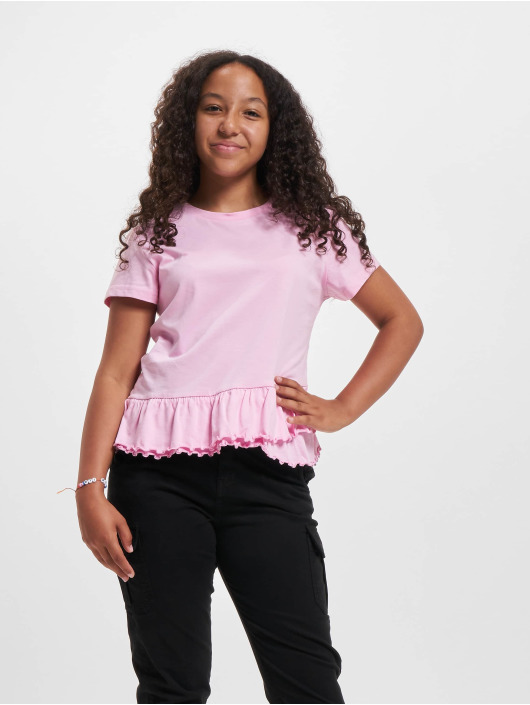 Urban Classics Kinder T-Shirt Girls Organic Volant in pink