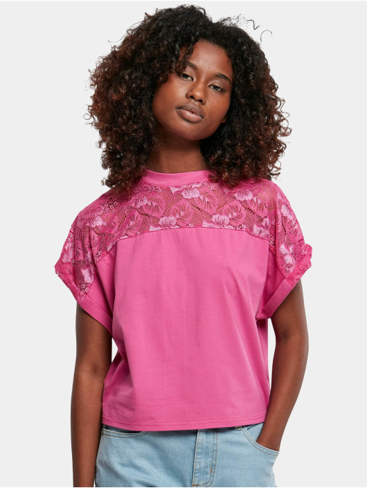 Urban Classics Damen T-Shirt Ladies Short Oversized Lace in pink