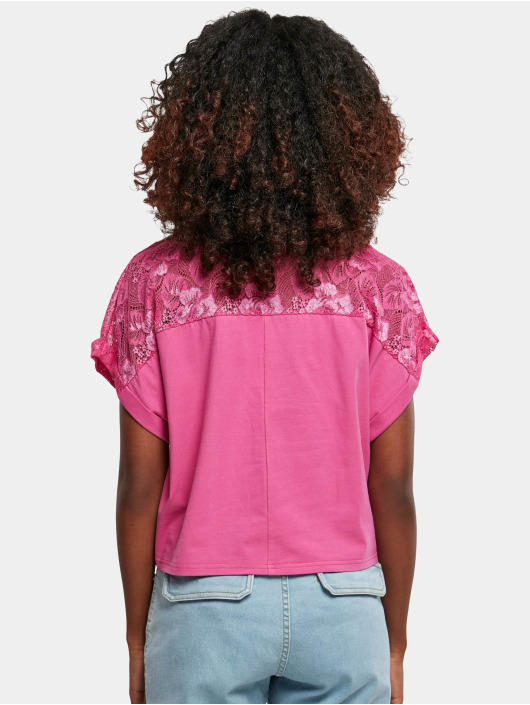 Urban Classics t-shirt Ladies Short Oversized Lace pink