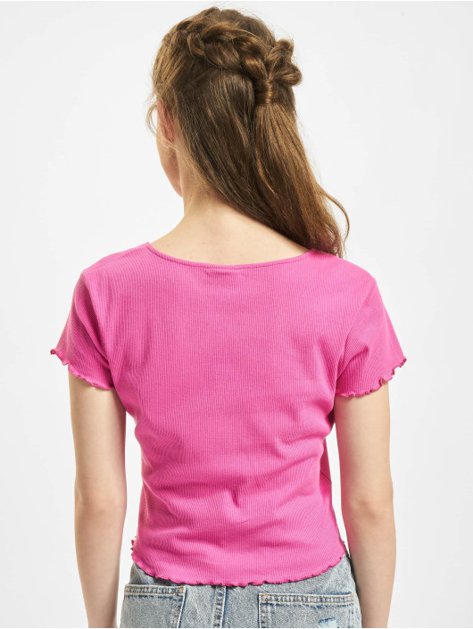 Urban Classics T-Shirt Ladies Cropped Button Up Rib pink