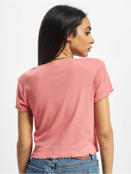 Urban Classics T-shirt Ladies Cropped Button Up Rib rosa
