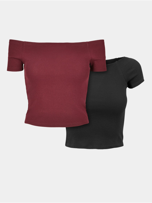 Urban Classics T-Shirt Ladies Off Shoulder Rib 2-Pack rouge