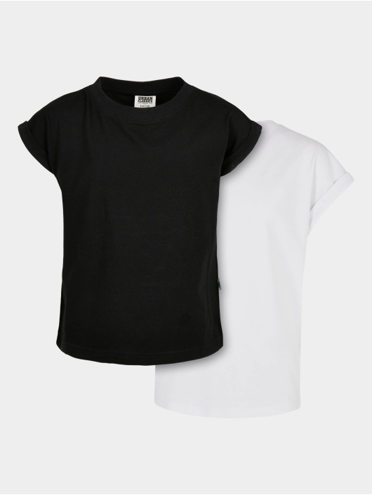 Urban Classics Kinder T-Shirt Girls Organic Extended Shoulder 2-Pack in schwarz