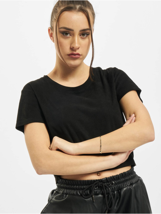 Urban Classics T-Shirt Ladies Cropped Peached Rib schwarz