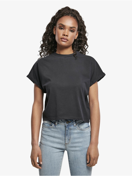 Urban Classics T-Shirt Ladies Short Pigment Dye Cut On Sleeve schwarz