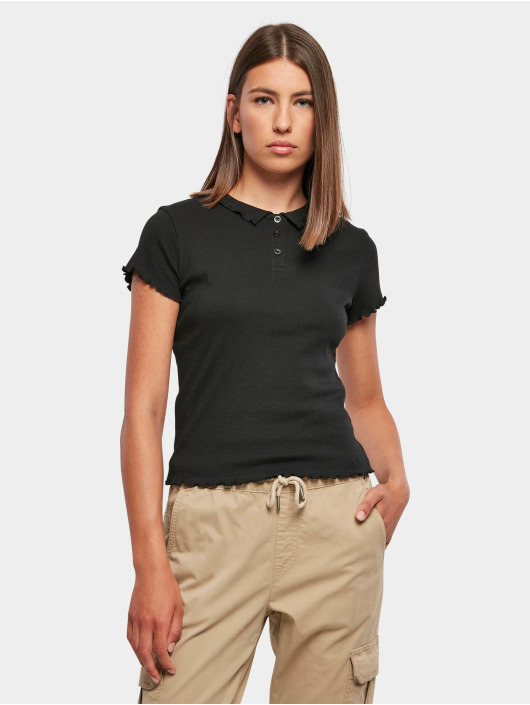 Urban Classics Damen T-Shirt Ladies Rib Polo in schwarz