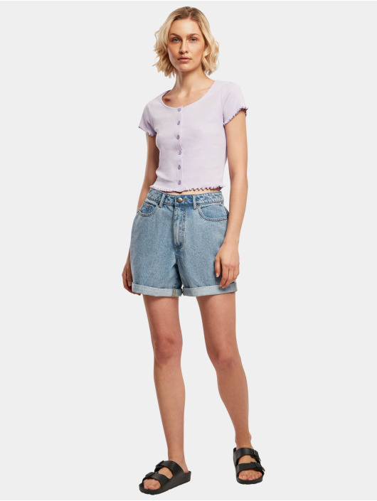 Urban Classics T-Shirt Ladies Cropped Button Up Rib violet