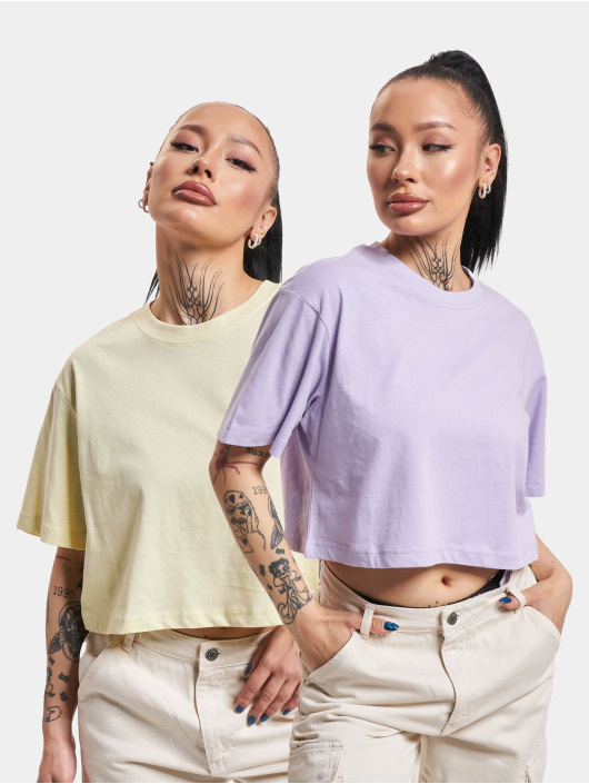 Urban Classics Damen T-Shirt Ladies Short Oversized 2-Pack in violet