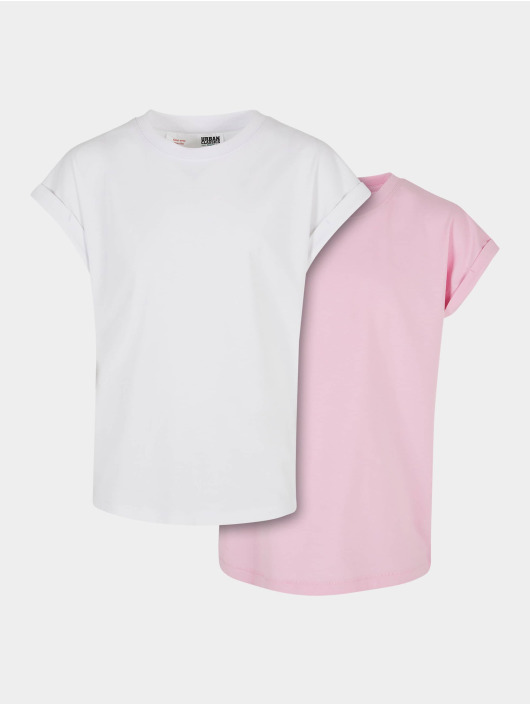 Urban Classics Kinder T-Shirt Girls Organic Extended Shoulder 2-Pack in weiß