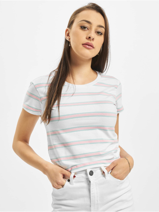 Urban Classics T-Shirt Ladies Stripe Cropped weiß
