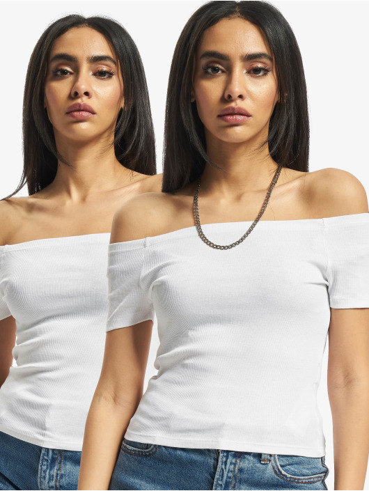 Urban Classics T-Shirt Ladies Off Shoulder Rib 2-Pack white