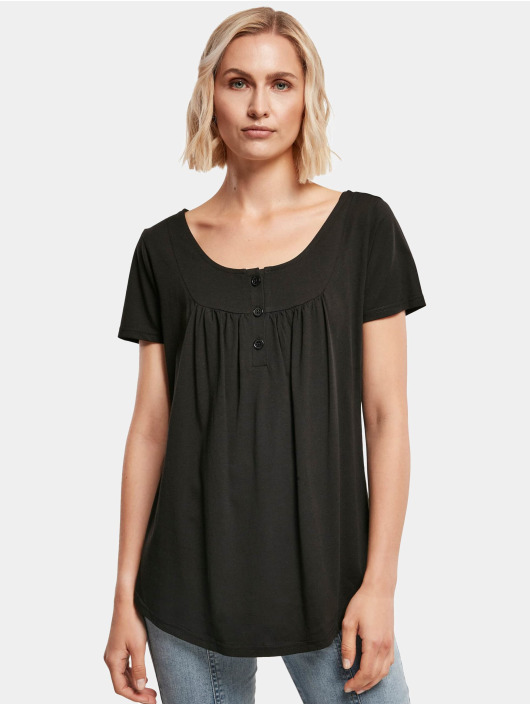 Urban Classics t-shirt Ladies Viscose Button Up zwart