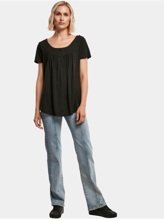 Urban Classics t-shirt Ladies Viscose Button Up zwart
