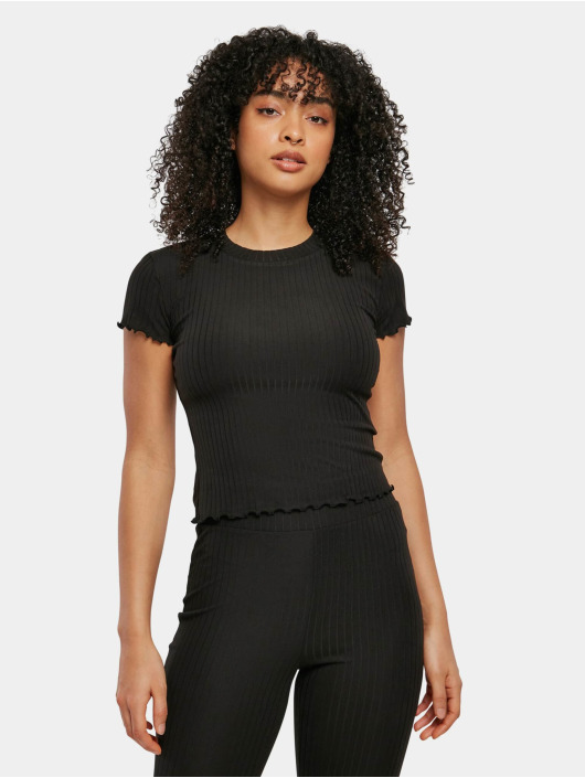 Urban Classics t-shirt Ladies Short Rib zwart