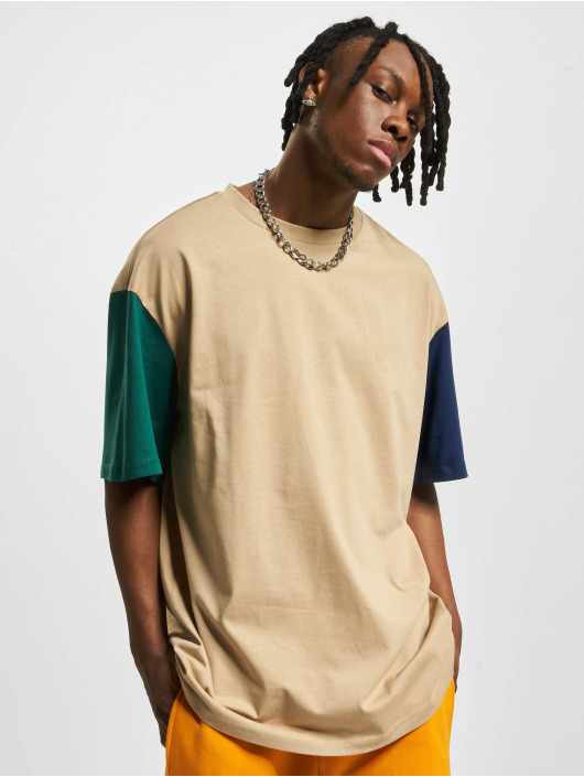 Urban Classics T-Shirty Organic Oversized Colorblock bezowy