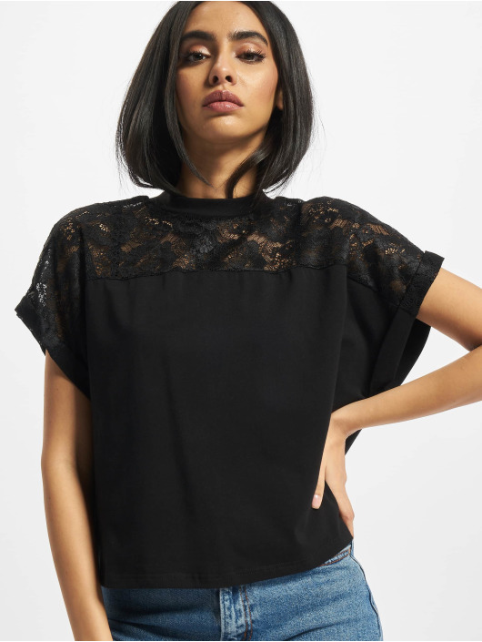 Urban Classics T-Shirty Ladies Short Oversized Lace czarny