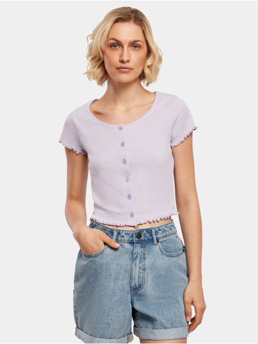 Urban Classics T-Shirty Ladies Cropped Button Up Rib fioletowy