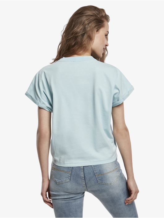 Urban Classics T-Shirty Ladies Short Pigment Dye Cut On Sleeve niebieski