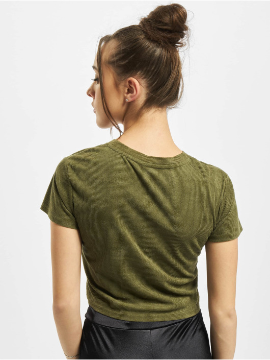 Urban Classics T-Shirty Ladies Cropped Peached Rib Tee oliwkowy