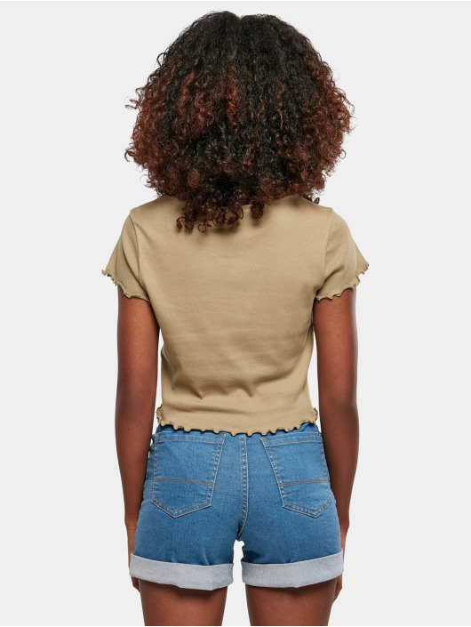 Urban Classics T-skjorter Ladies Cropped Button Up Rib khaki