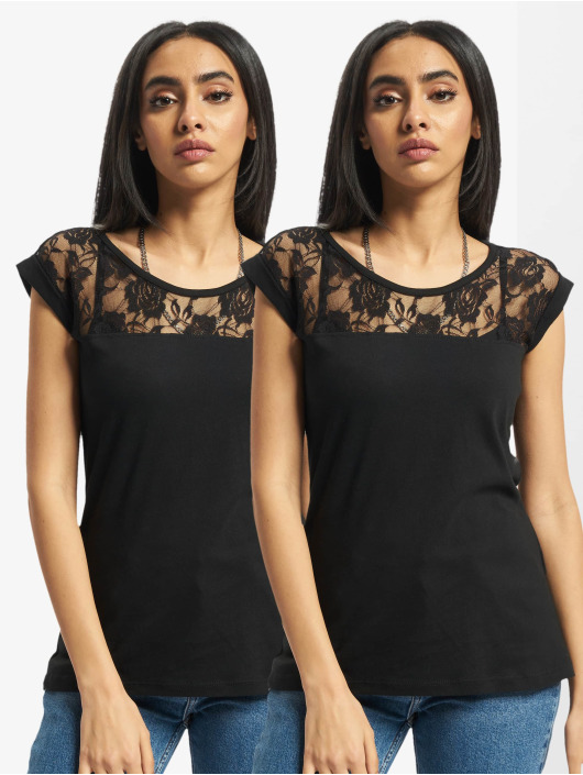 Urban Classics T-skjorter Ladies Top Laces 2-Pack svart