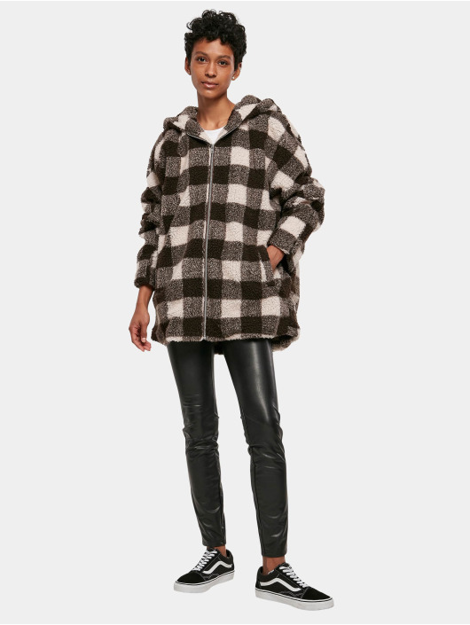 Urban Classics Talvitakit Ladies Hooded Oversized Check Sherpa ruskea