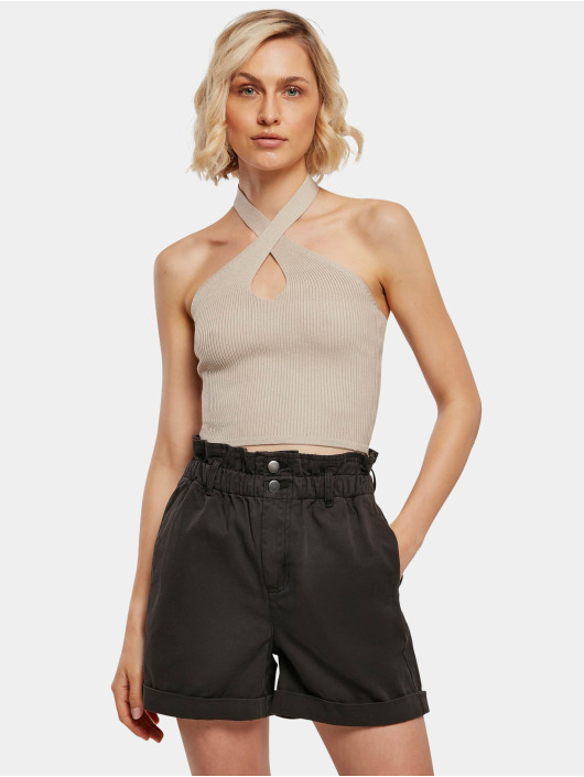 Urban Classics Tanktop Ladies Rib Knit Crossed Neckholder grijs