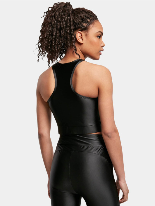 Urban Classics top Ladies Cropped Shiny zwart