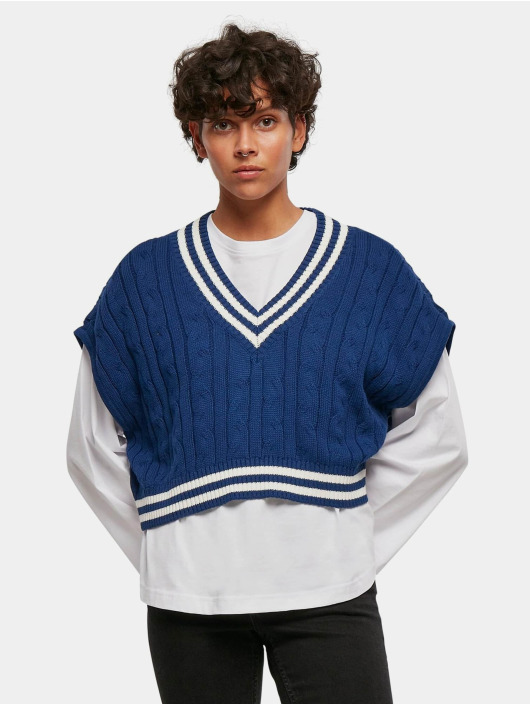 Urban Classics trui Ladies Cropped Knit College Slipover blauw