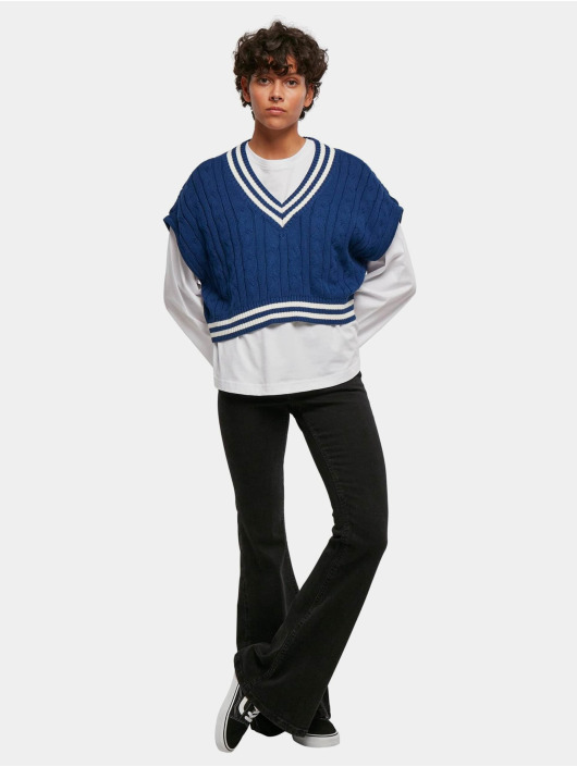 Urban Classics trui Ladies Cropped Knit College Slipover blauw