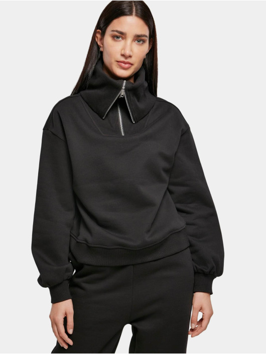 Urban Classics trui Ladies Oversized High Neck Troyer Crew zwart