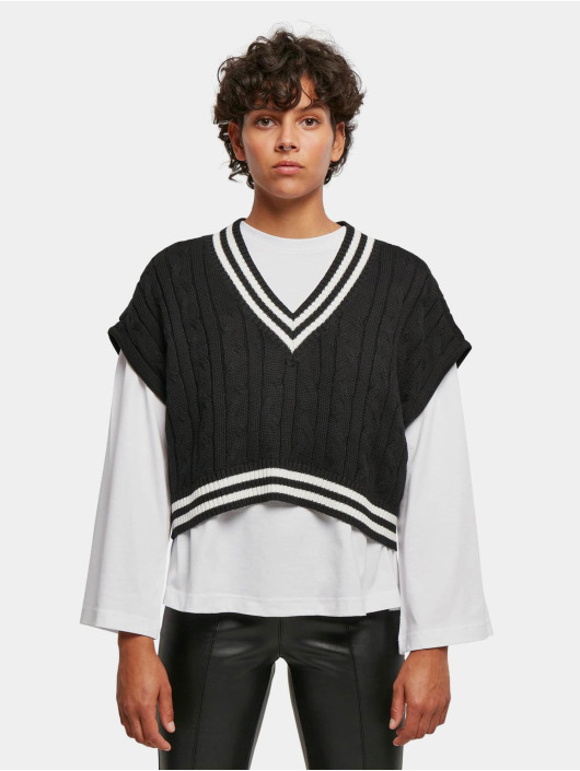 Urban Classics trui Ladies Cropped Knit College Slipover zwart