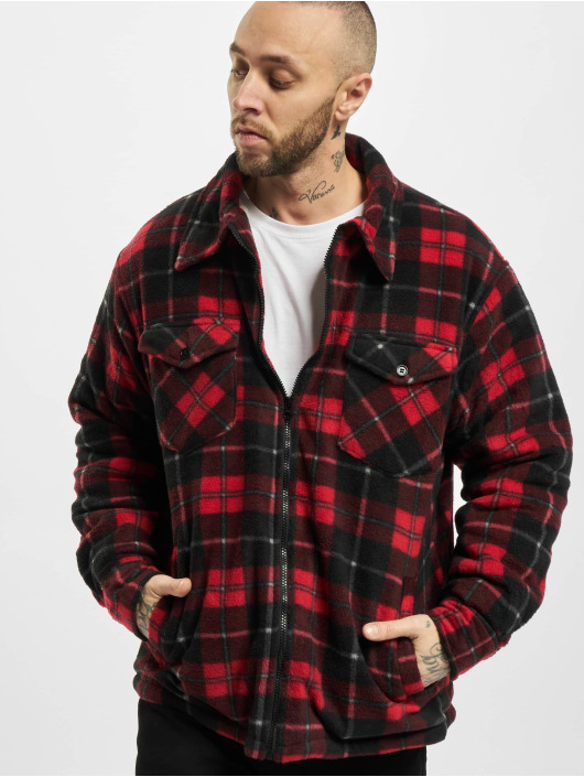 Urban Classics Herren Übergangsjacke Plaid Teddy Lined in rot