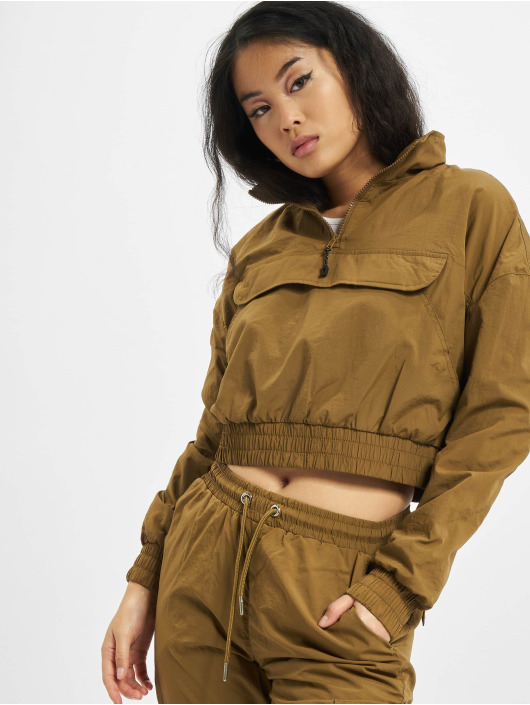 Urban Classics Veste mi-saison légère Ladies Cropped Crinkle Nylon Pull Over brun