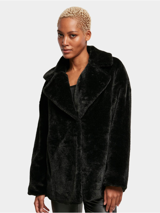 Urban Classics Winter Jacket Ladies Lapel Teddy black