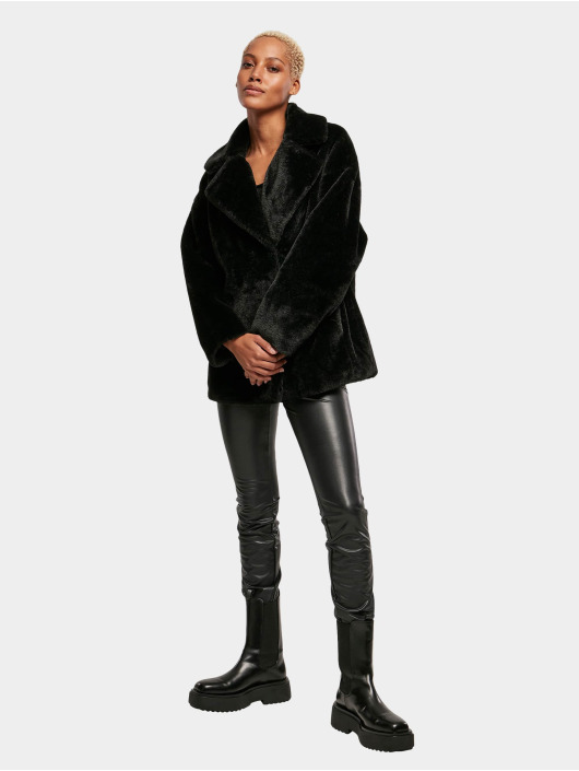 Urban Classics Winter Jacket Ladies Lapel Teddy black