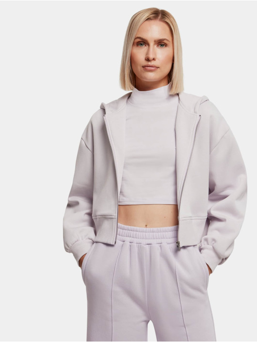 Urban Classics Zip Hoodie Ladies Short Oversized fialová