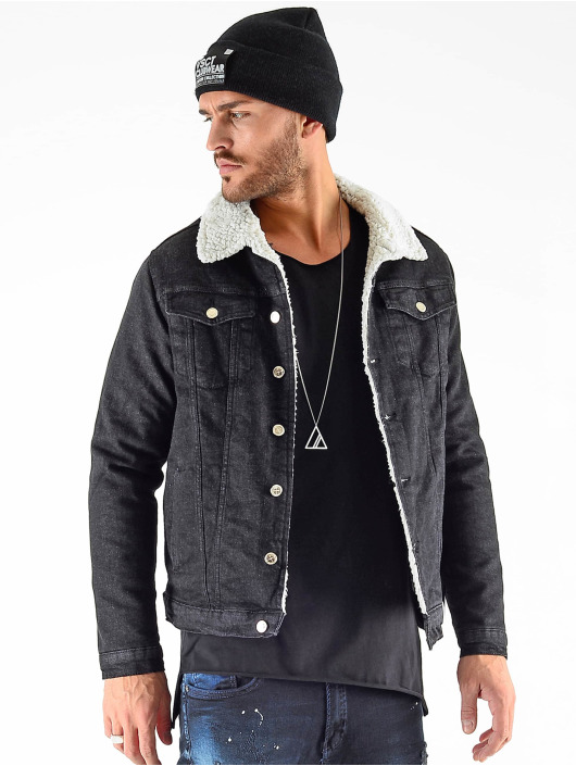 VSCT Clubwear Denim Jacket Denim Trucker Sheepcoll black