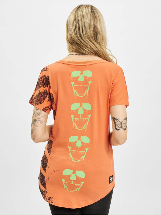 Yakuza T-shirts Lighting Skull Dye V Neck orange