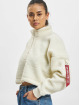 Alpha Industries Swetry Teddy Oversized Cropped Half Zip bialy