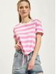 Only Camiseta May Cropped Knot Stripe fucsia