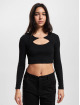 Sixth June Longsleeve Ribbed Crop Top W/ Jewel zwart