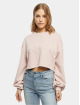 Urban Classics Pullover Ladies Cropped Small Embroidery Terry Crewneck rose
