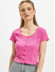 Urban Classics t-shirt Ladies Cropped Button Up Rib pink